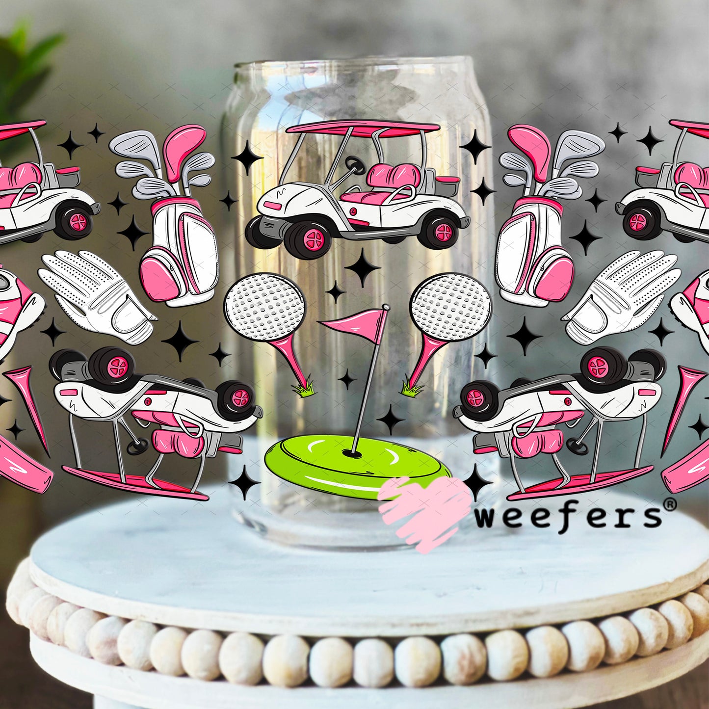 UV DTF Cup Wrap – Pink Golf Favorite Things 16oz Libbey Glass Original Size Weefers