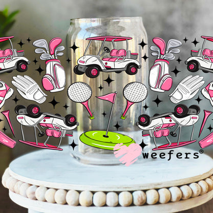 UV DTF Cup Wrap – Pink Golf Favorite Things 16oz Libbey Glass Original Size Weefers