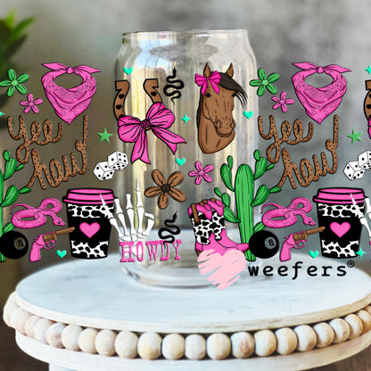 UV DTF Cup Wrap – Yee Haw Western Magenta 16oz Libbey Glass Original Size Weefers