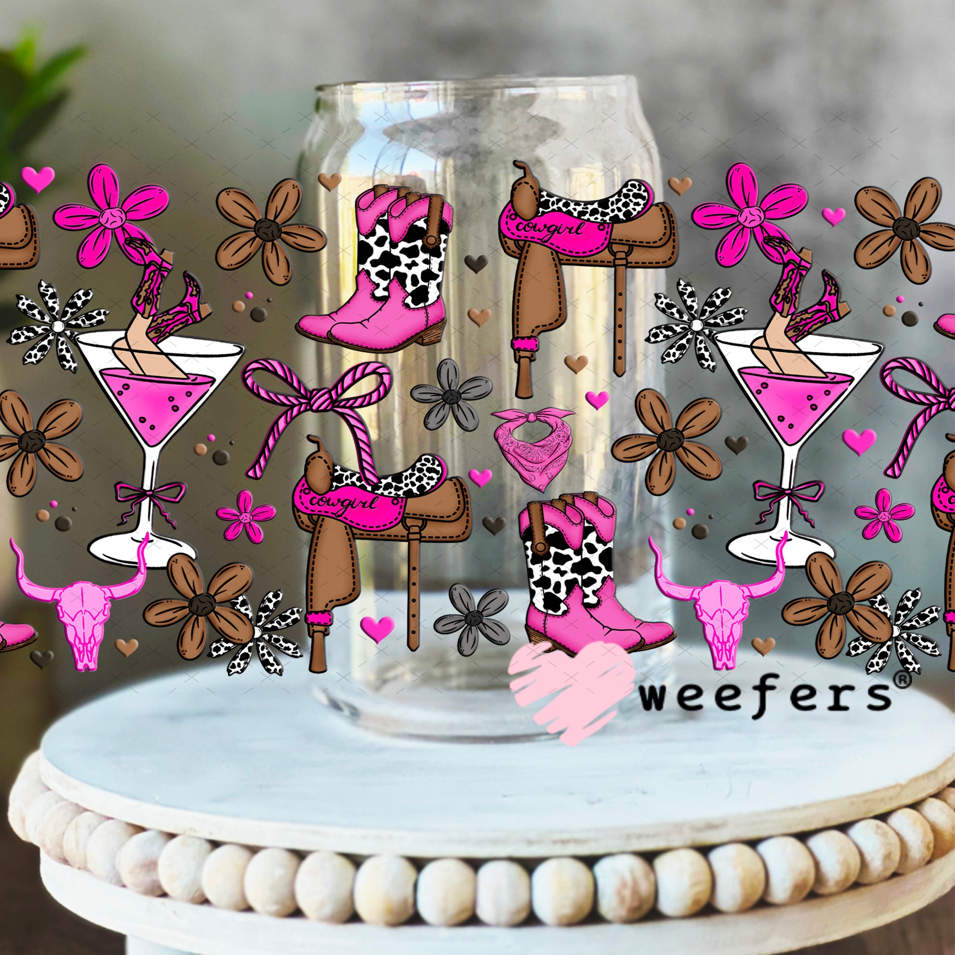 UV DTF Cup Wrap – Western Boots and Martinis 16oz Libbey Glass Original Size Weefers