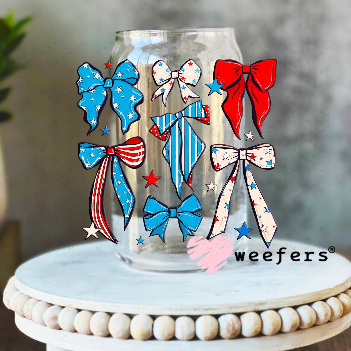 UV DTF Decal - Patriotic Bows 16oz Libbey Glass Original Size Weefers