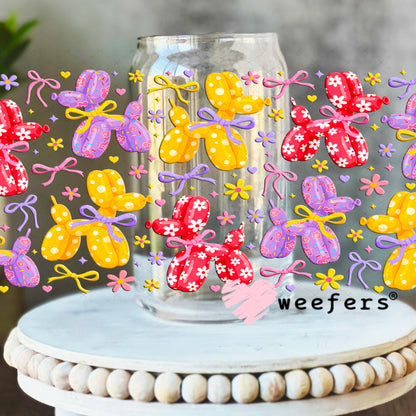 UV DTF Cup Wrap – Purple Yellow Red Dog Balloons 16oz Libbey Glass Original Size Weefers