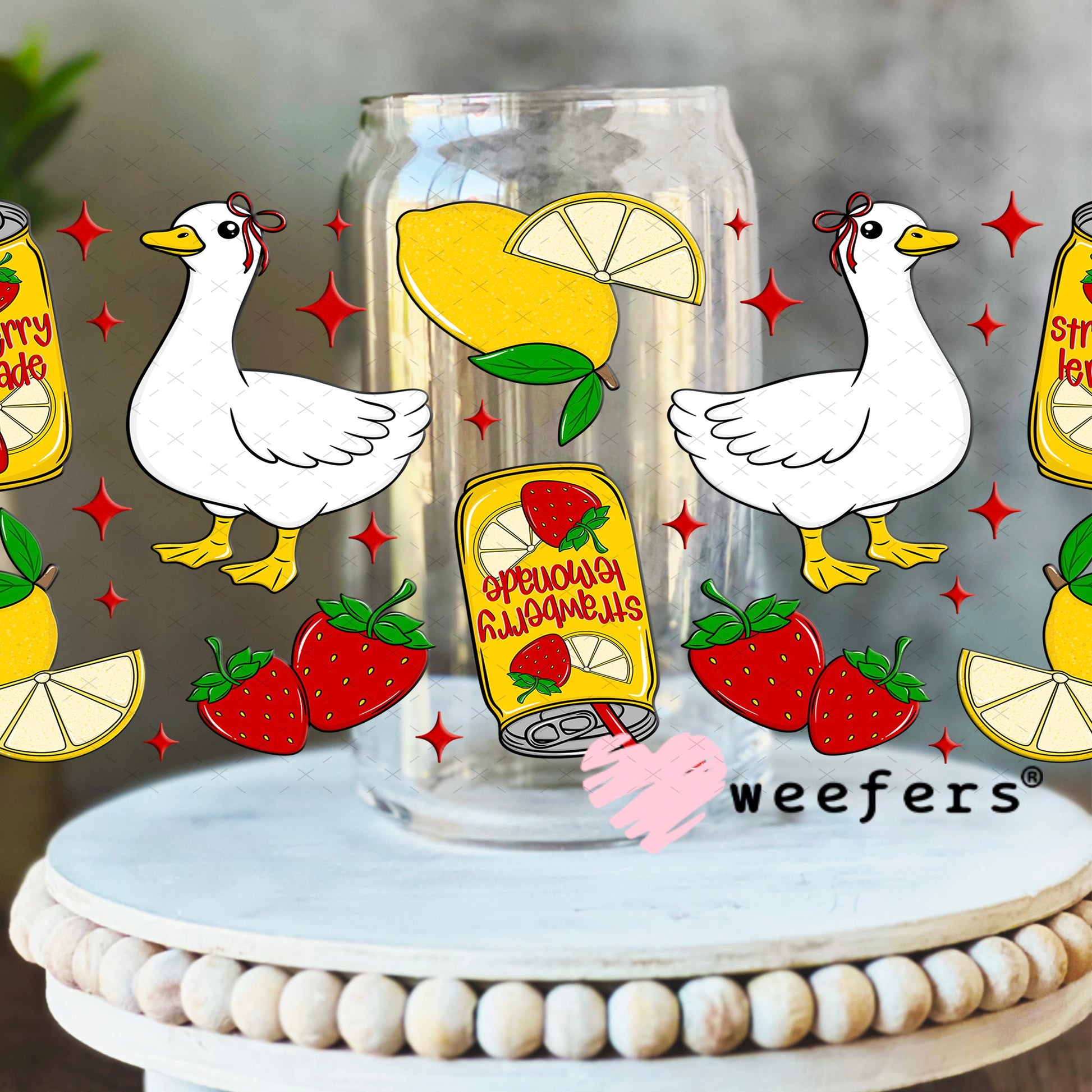 UV DTF Cup Wrap – Strawberry Lemonade Ducks 16oz Libbey Glass Original Size Weefers