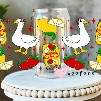 UV DTF Cup Wrap – Strawberry Lemonade Ducks 16oz Libbey Glass Original Size Weefers