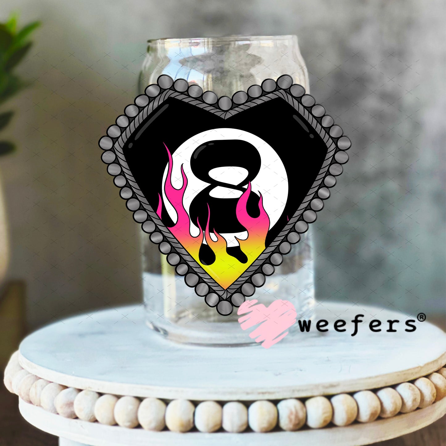 UV DTF Decal - Western Heart Eightball 16oz Libbey Glass Original Size Weefers