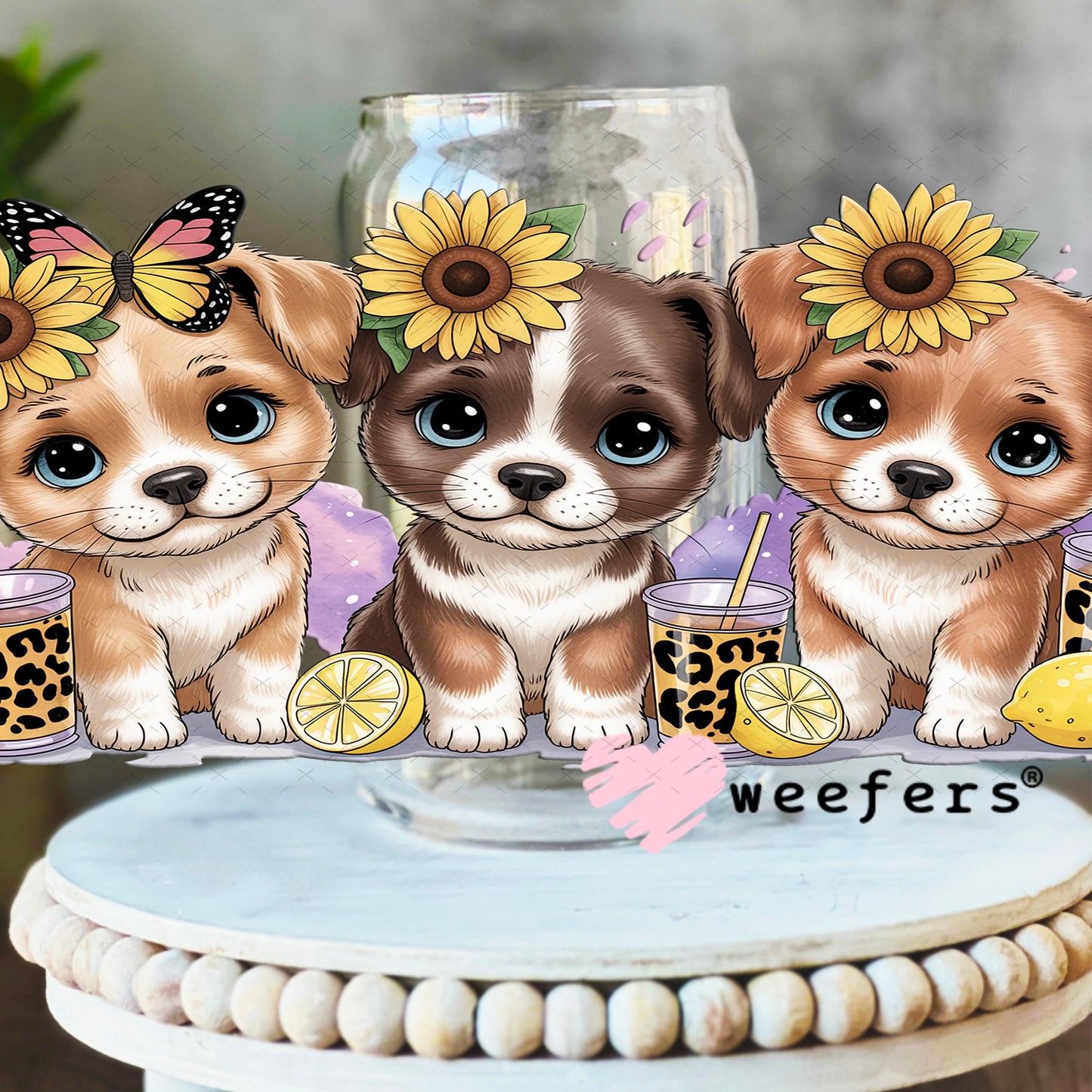 UV DTF Cup Wrap – Puppy Dog Friends 16oz Libbey Glass Original Size Weefers