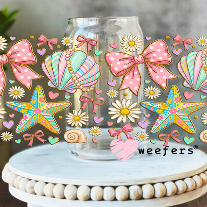 UV DTF Cup Wrap – Pastel Seashells and Bows 16oz Libbey Glass Original Size Weefers