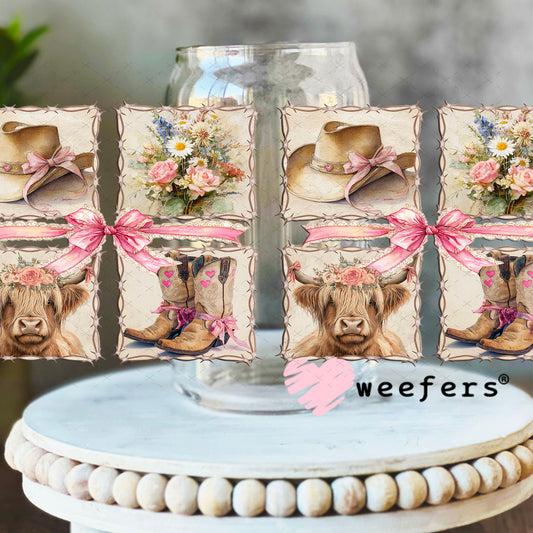 UV DTF Cup Wrap – Western Blocks Bows and Boots 16oz Libbey Glass Original Size Cup Wrap Weefers