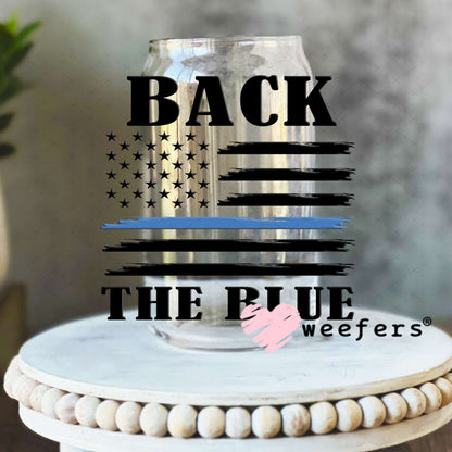 UV DTF Decal -Back the Blue 16oz Libbey Glass Original Size Weefers