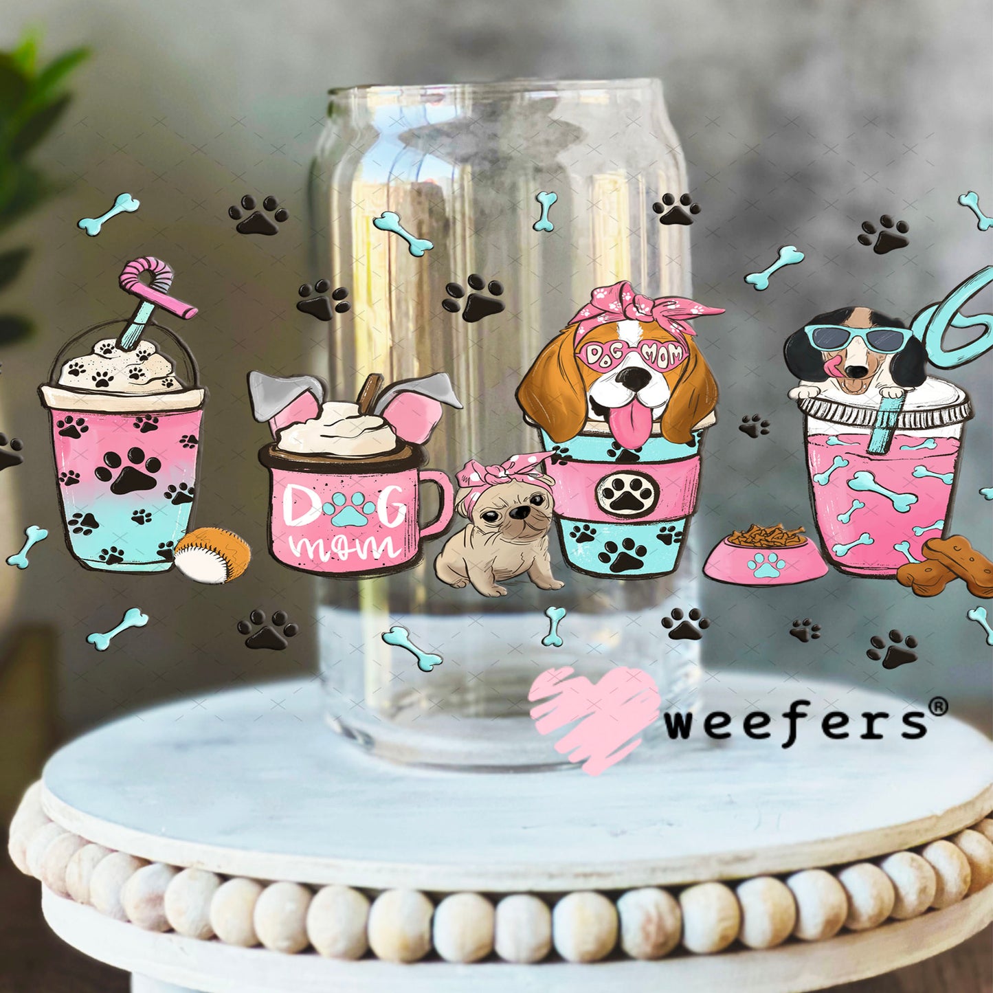 UV DTF Cup Wrap – Dog Mom Coffee Cups 16oz Libbey Glass Original Size Weefers