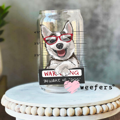UV DTF Decal - Happy Husky Mug Shot 16oz Libbey Glass Original Size Weefers