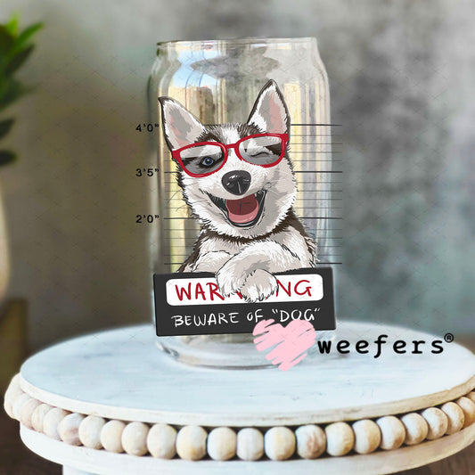 UV DTF Decal - Happy Husky Mug Shot 16oz Libbey Glass Original Size Weefers