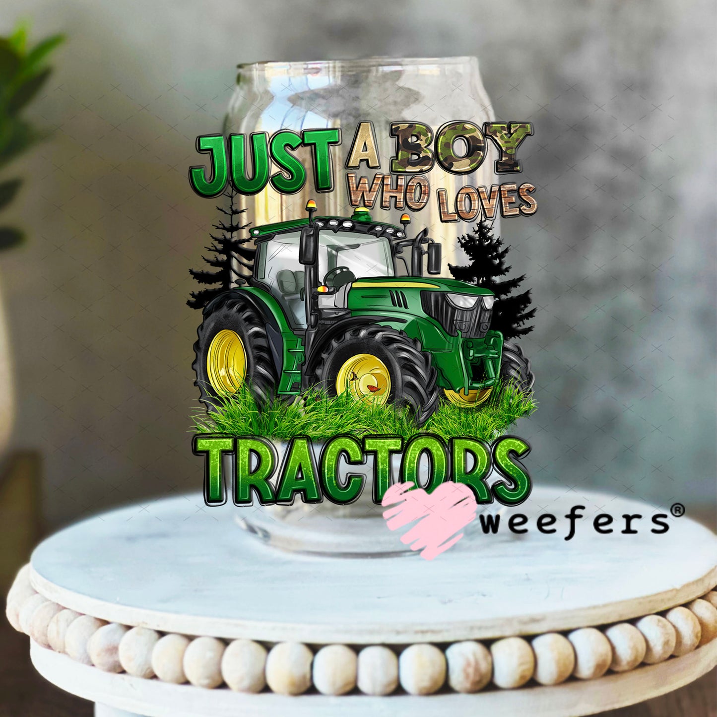UV DTF Decal - Just a Boy Who Loves Tractors 16oz Libbey Glass Original Size Weefers