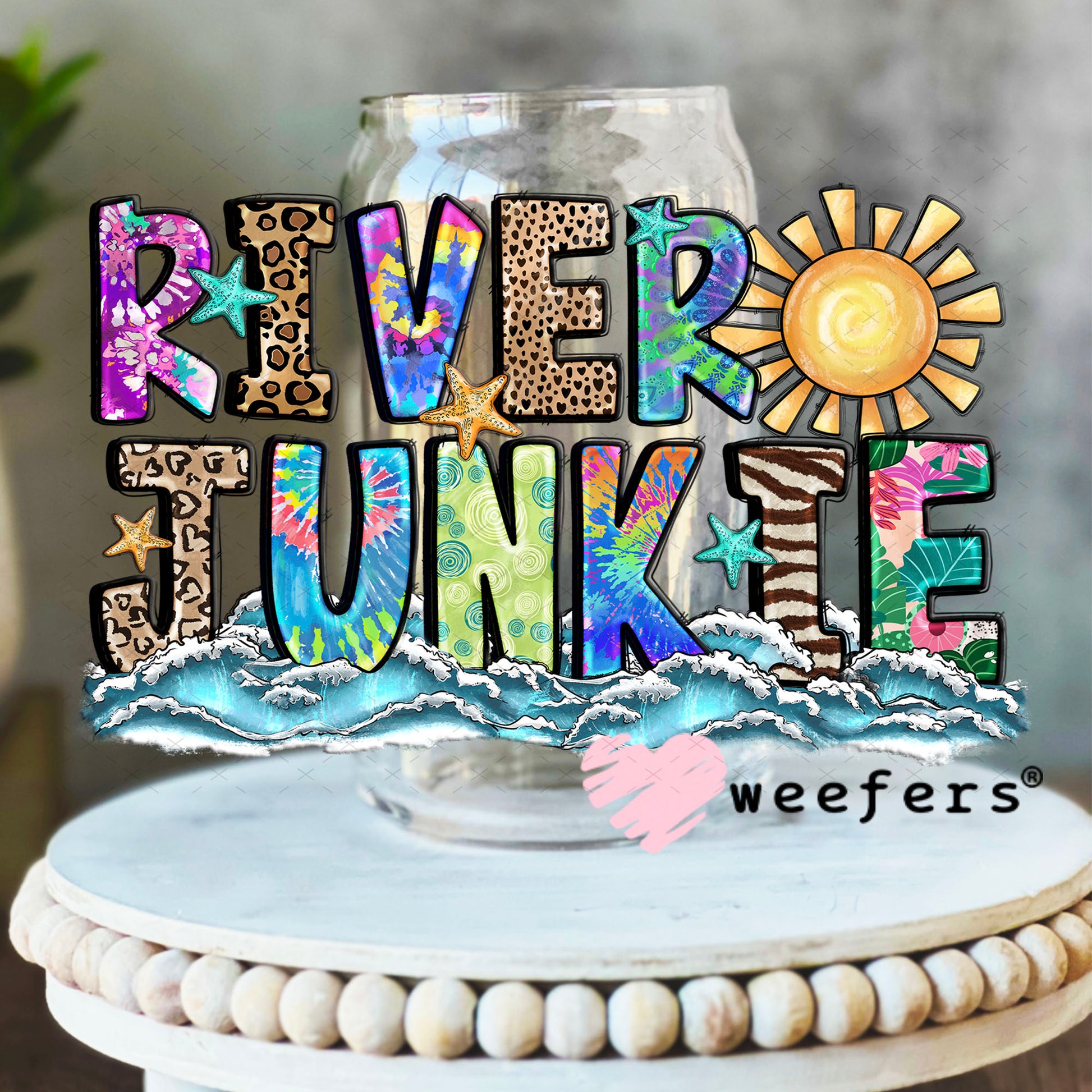 UV DTF Decal - River Junkie 16oz Libbey Glass Original Size Weefers