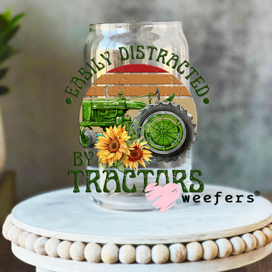 UV DTF Decal - Easily Distracted by Tractors 16oz Libbey Glass Original Size Weefers