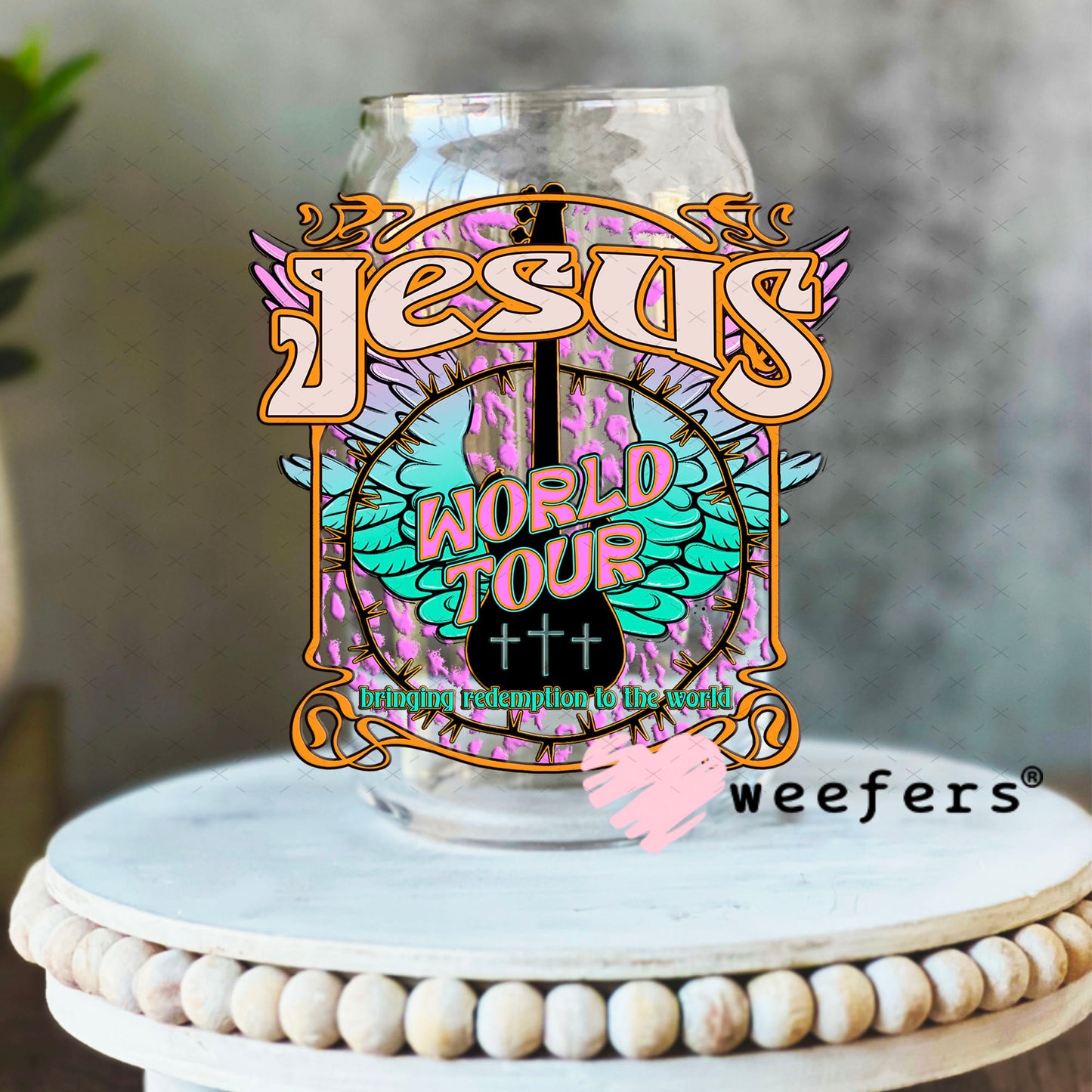 UV DTF Decal - Jesus World Tour 16oz Libbey Glass Original Size Weefers
