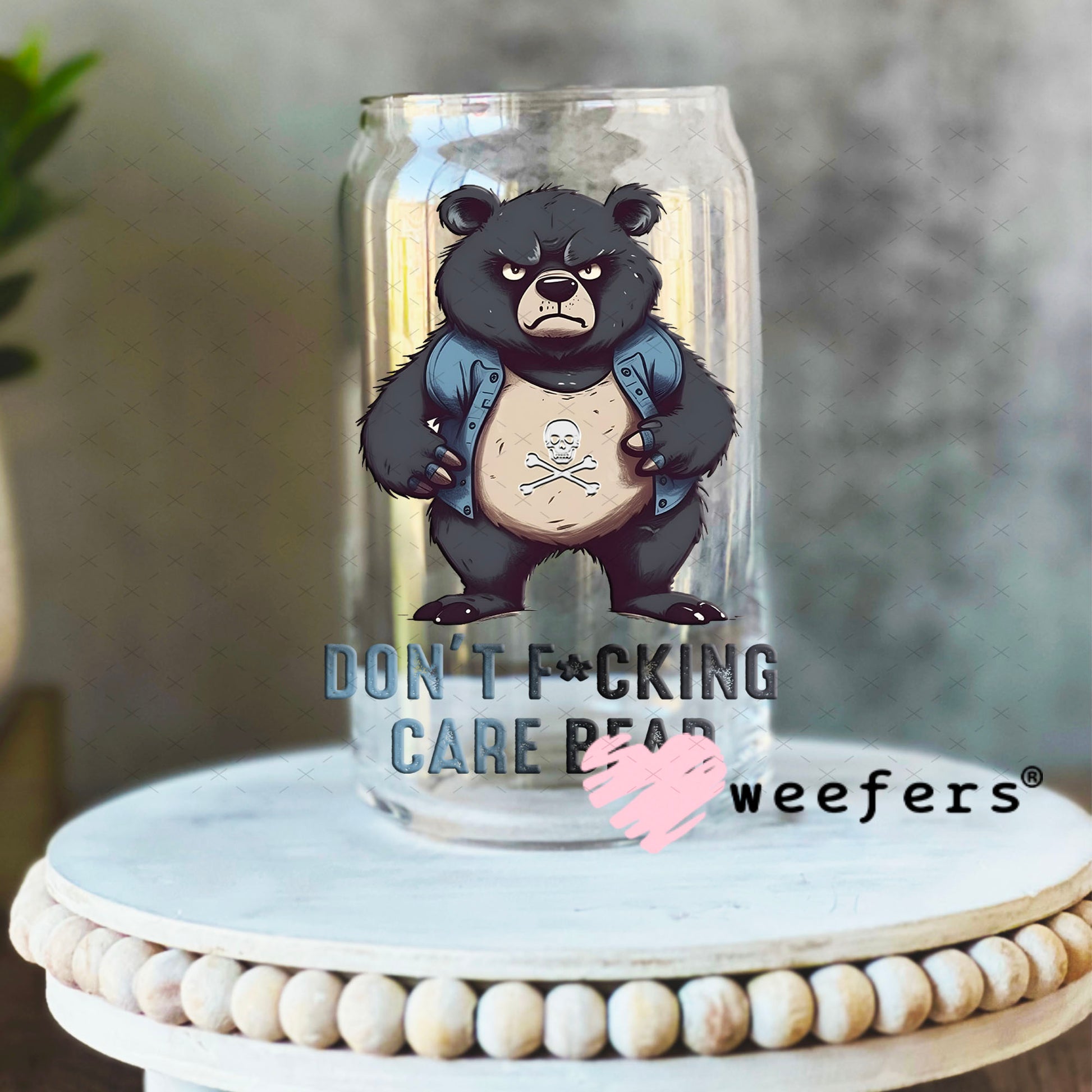 UV DTF Decal - Don't F'ing Care Bear 16oz Libbey Glass Original Size Weefers