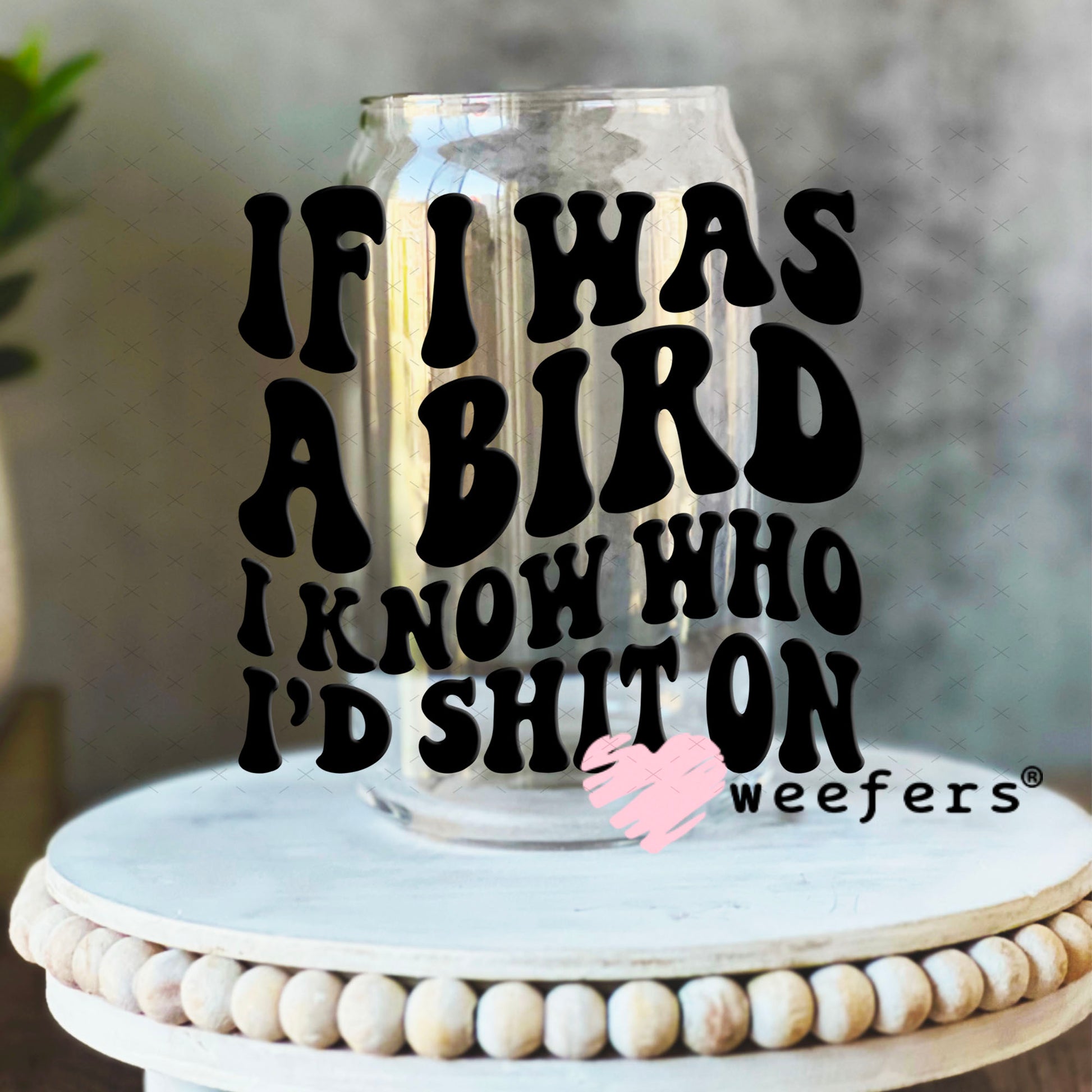 UV DTF Decal - If I was a Bird I Know Who I'd Sh$t On 16oz Libbey Glass Original Size Weefers