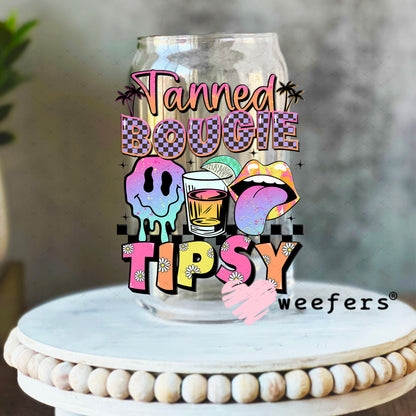 UV DTF Decal - Tanned Bougie Tipsy 16oz Libbey Glass Original Size Weefers