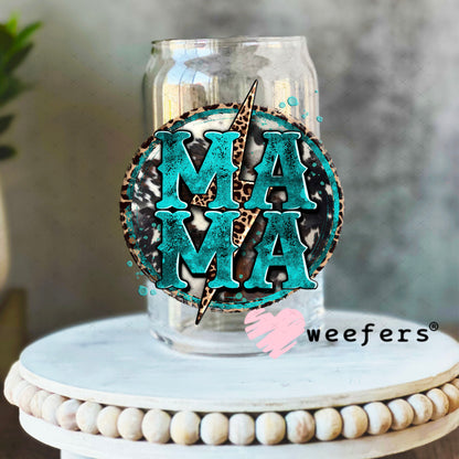 UV DTF Decal - Mama Stacked Teal Western 16oz Libbey Glass Original Size Weefers
