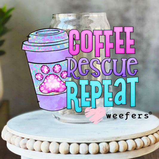 UV DTF Decal - Coffee Rescue Repeat 16oz Libbey Glass Original Size Weefers