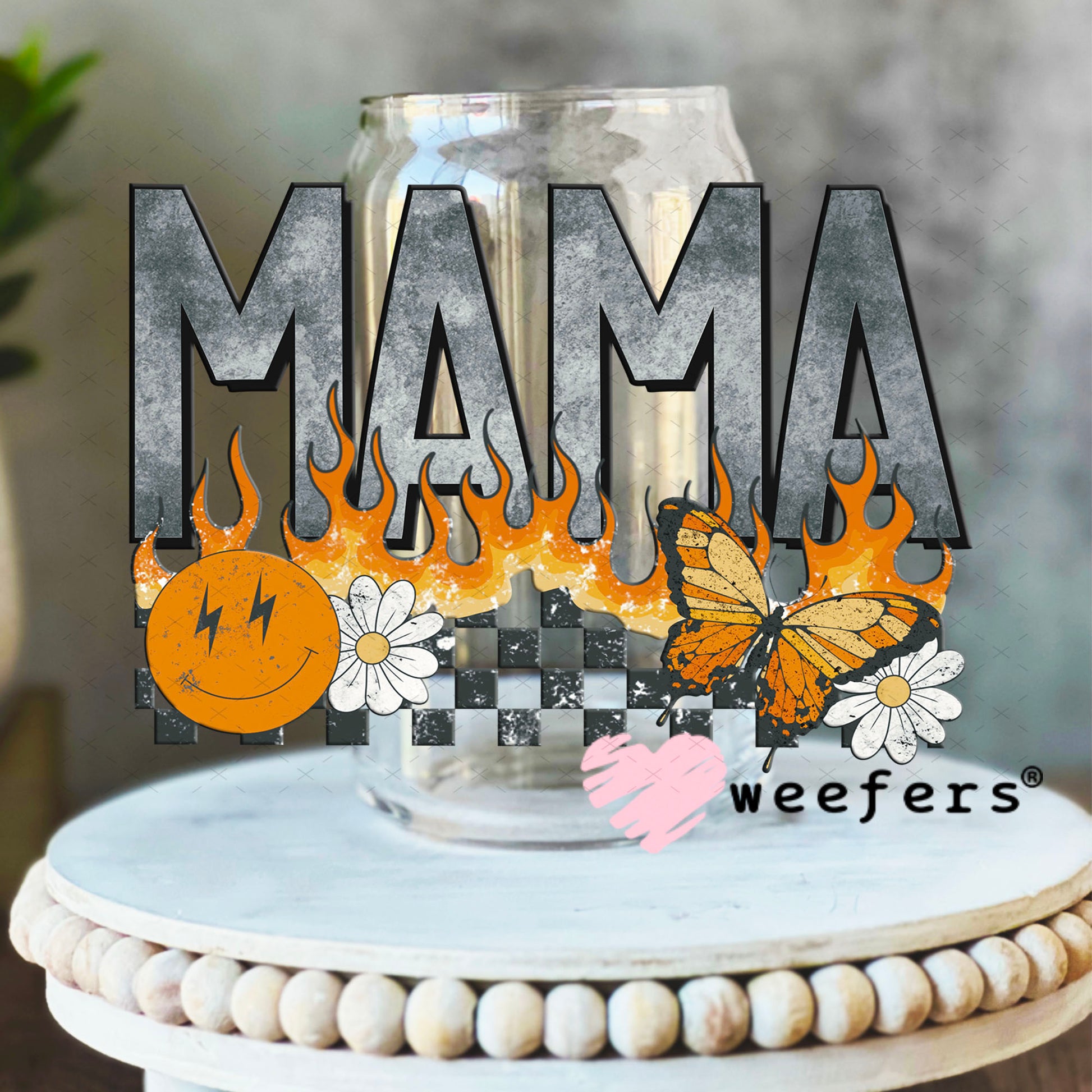 UV DTF Decal - Mama Flames 16oz Libbey Glass Original Size Weefers