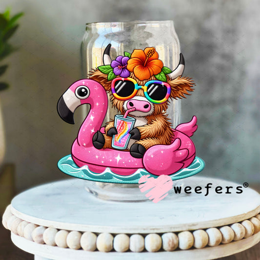 UV DTF Decal - Floating Highlander Cow 16oz Libbey Glass Original Size Weefers