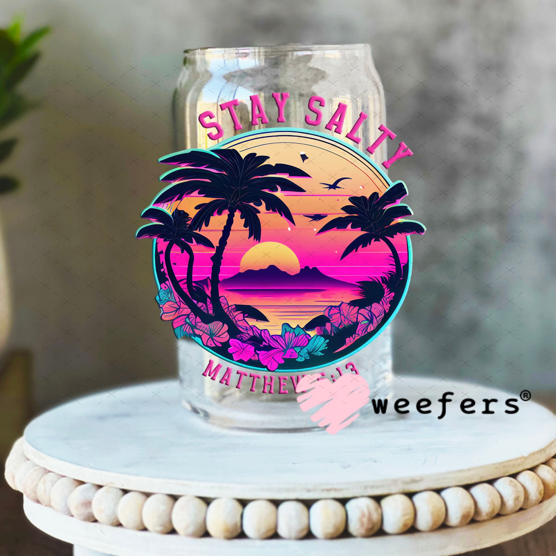 UV DTF Decal - Stay Salty Matthew 5:13 16oz Libbey Glass Original Size Weefers