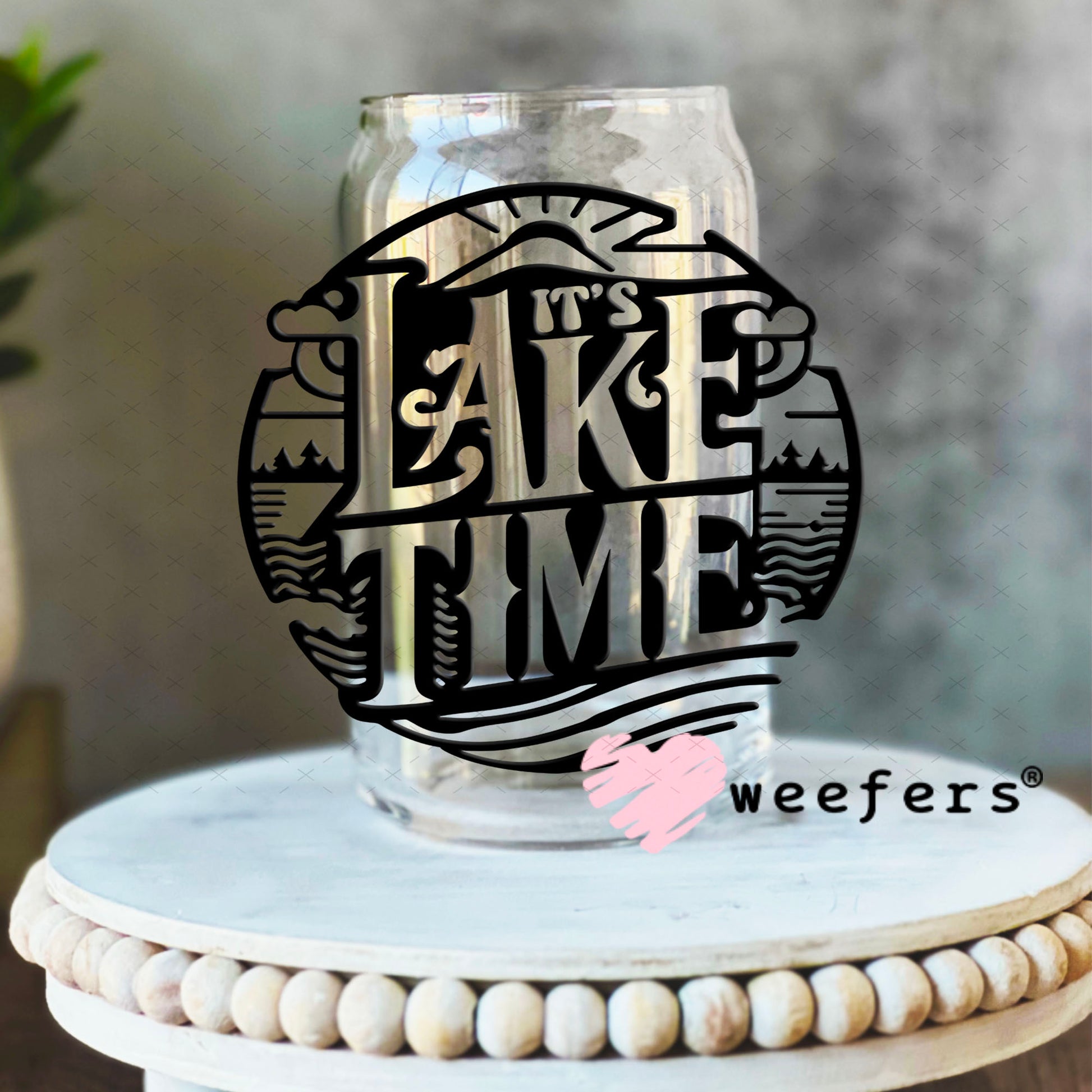 UV DTF Decal - Lake Time Black 16oz Libbey Glass Original Size Weefers