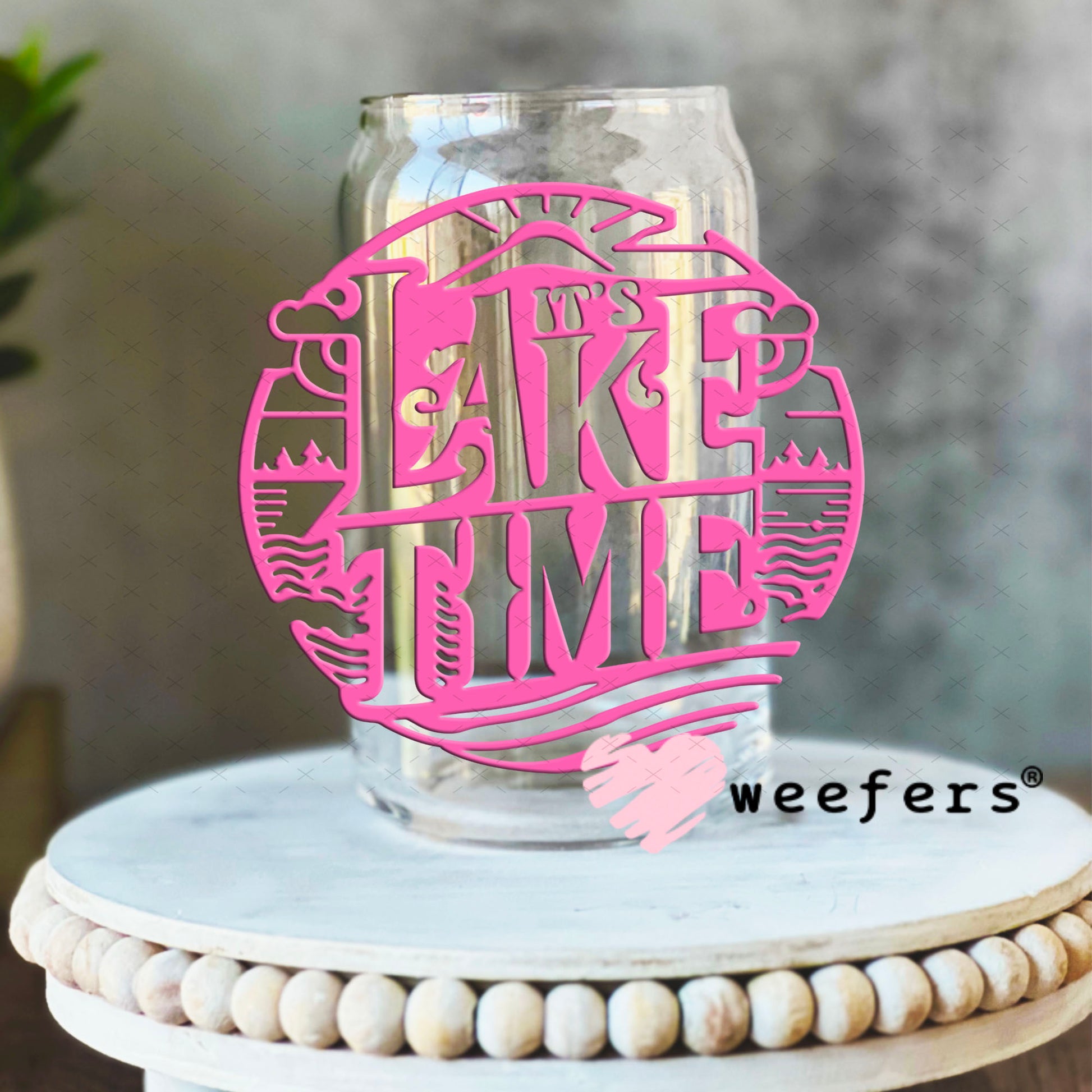 UV DTF Decal - Lake Time Pink 16oz Libbey Glass Original Size Weefers