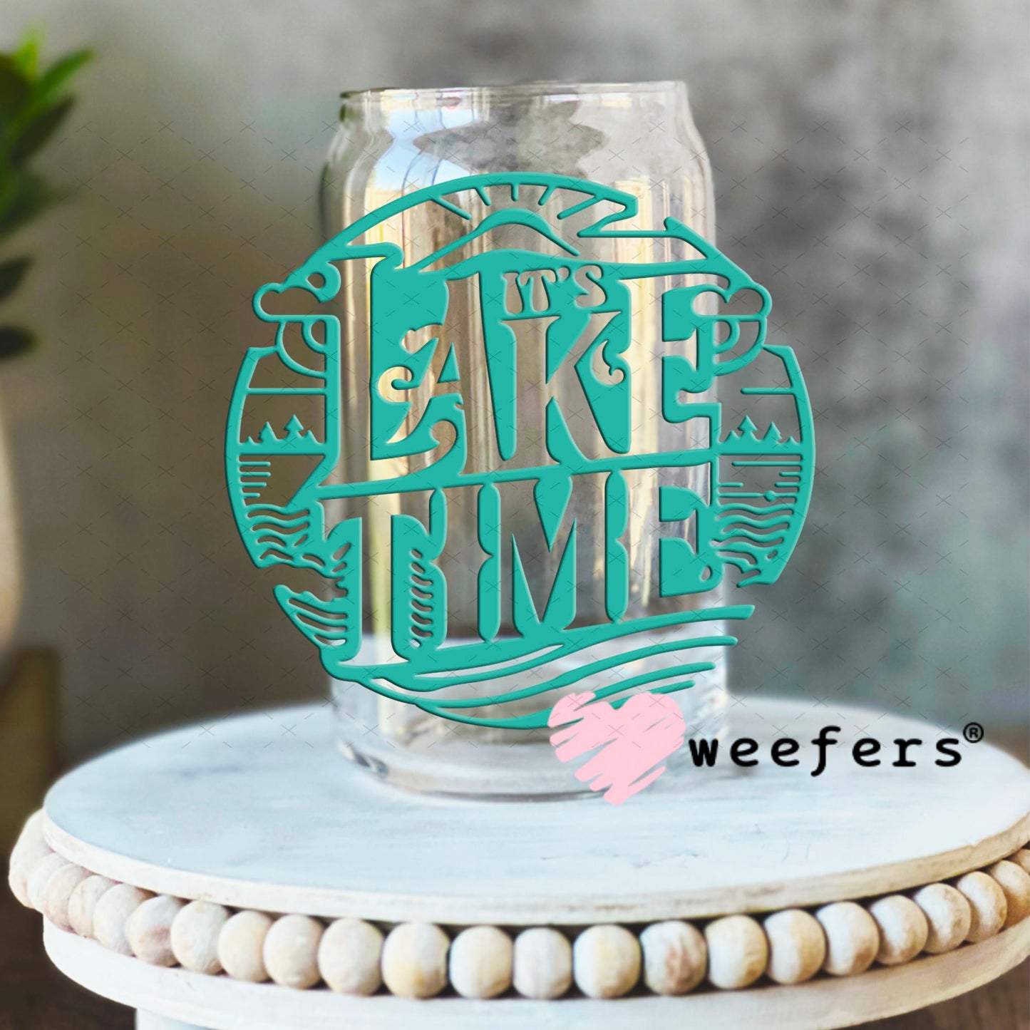 UV DTF Decal - Lake Time seafoam 16oz Libbey Glass Original Size Weefers