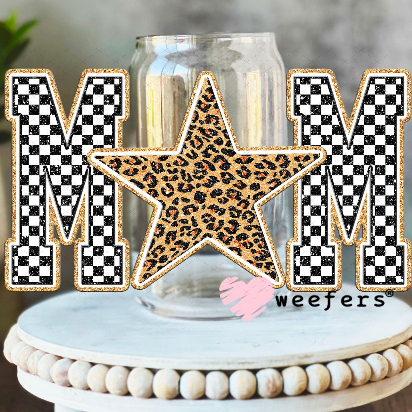 UV DTF Decal - Mom Leopard Star 16oz Libbey Glass Original Size Weefers
