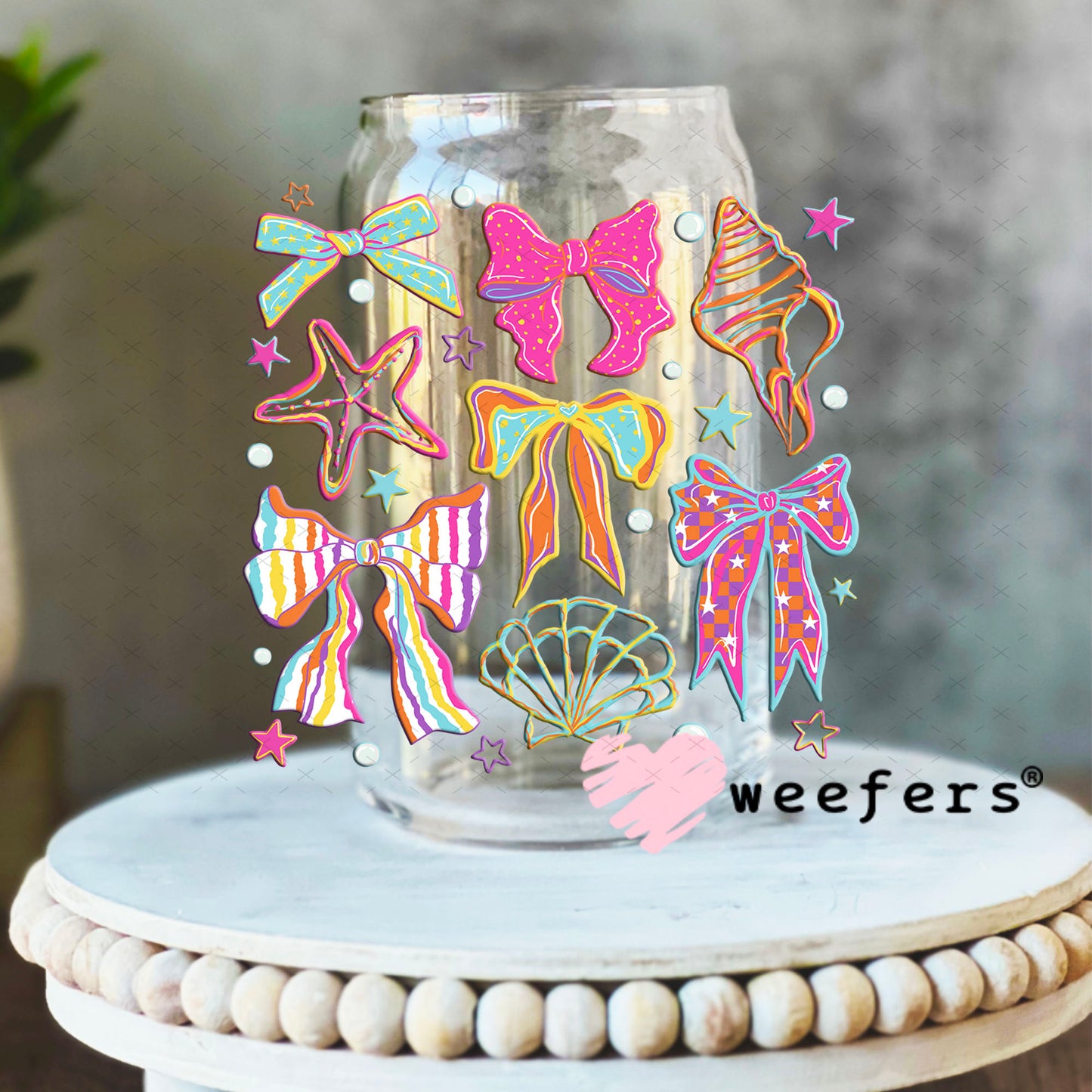 UV DTF Decal - Seashell Bows 16oz Libbey Glass Original Size Weefers