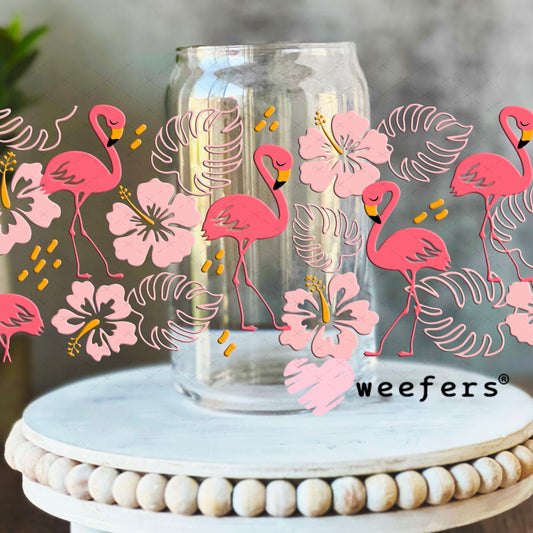 UV DTF Cup Wrap – Flamingos and Monsteras 16oz Libbey Glass Original Size Weefers