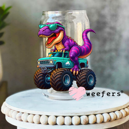 UV DTF Decal - Purple Dinosaur Monster Truck 16oz Libbey Glass Original Size Weefers