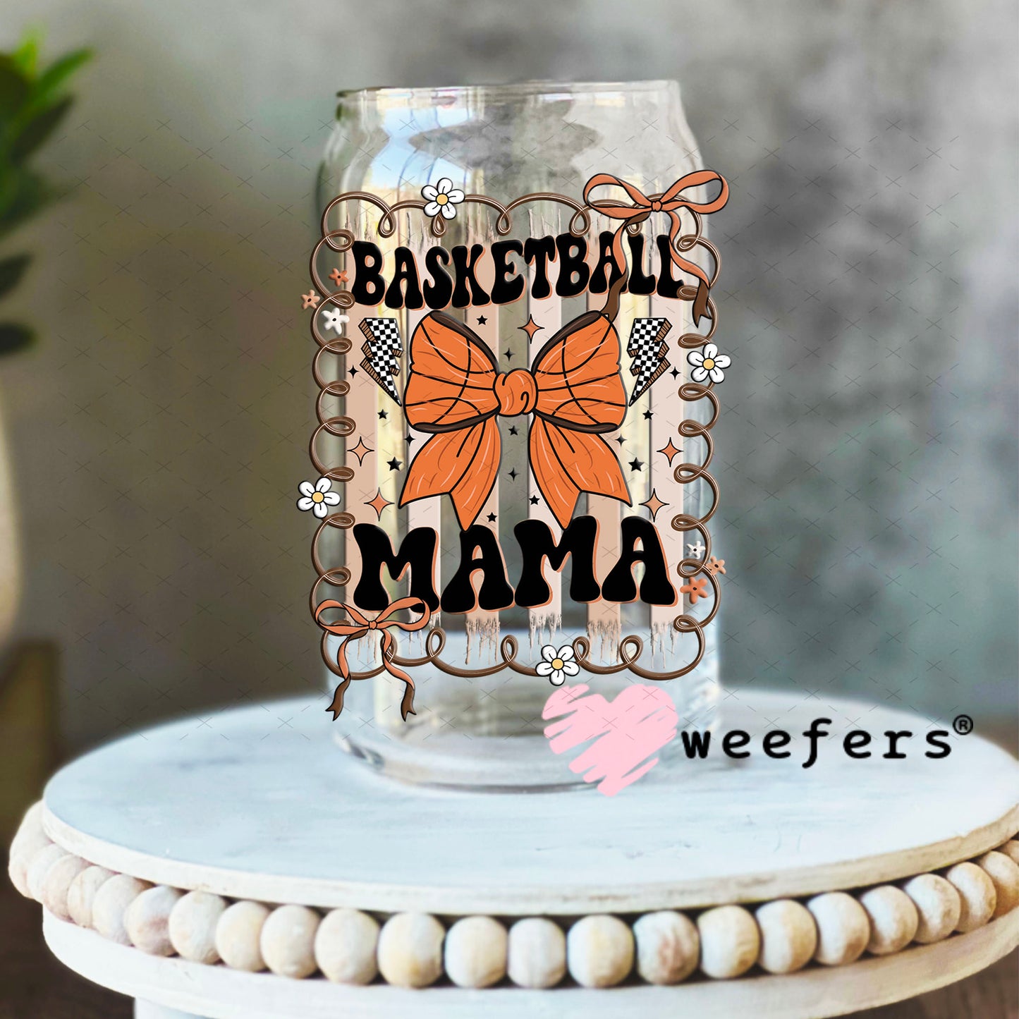 UV DTF Decal - Basketball Mama Bows 16oz Libbey Glass Original Size Weefers