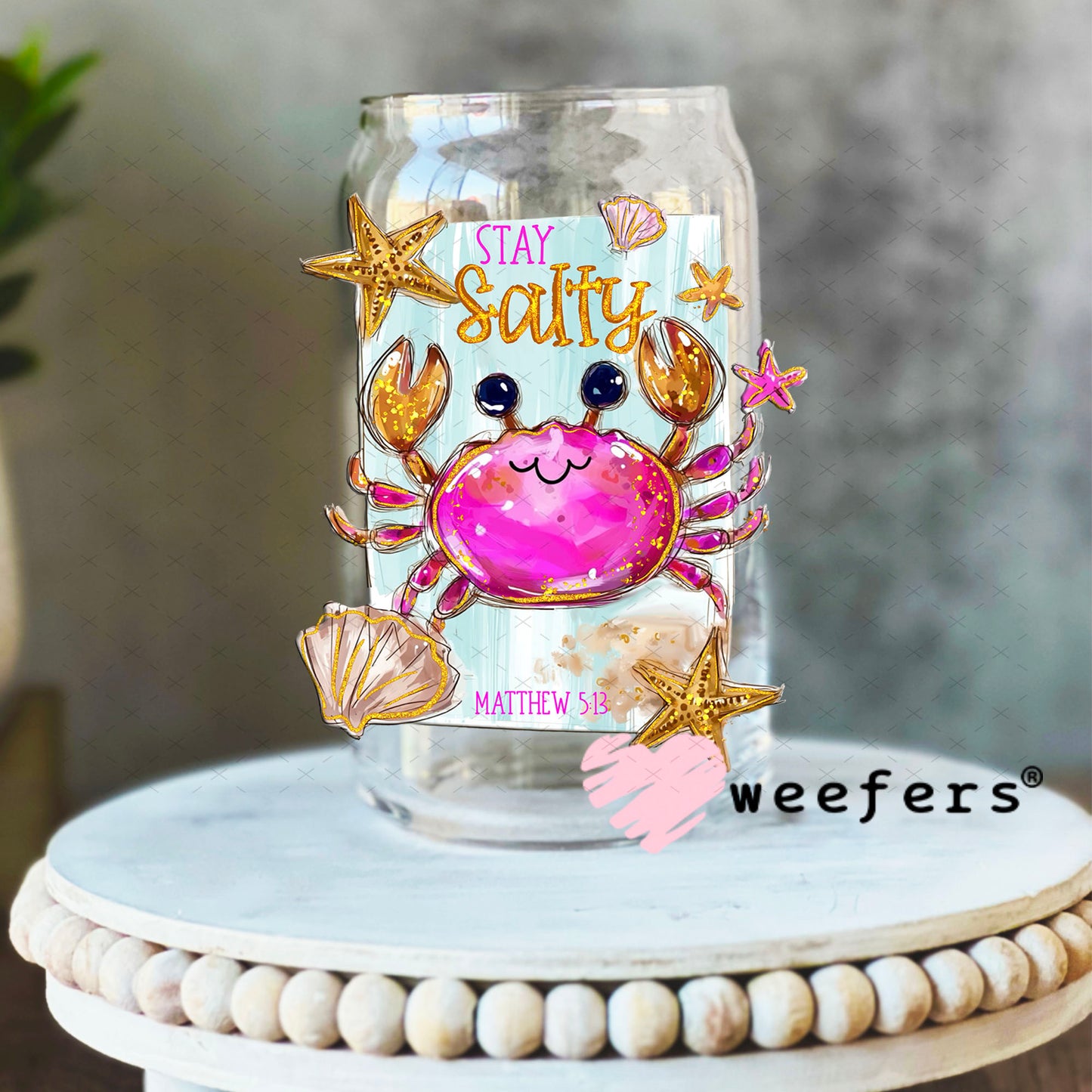 UV DTF Decal - Stay Salty Crab 16oz Libbey Glass Original Size Weefers