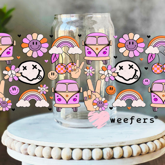 UV DTF Cup Wrap – Retro Bus and Rainbows 16oz Libbey Glass Original Size Weefers