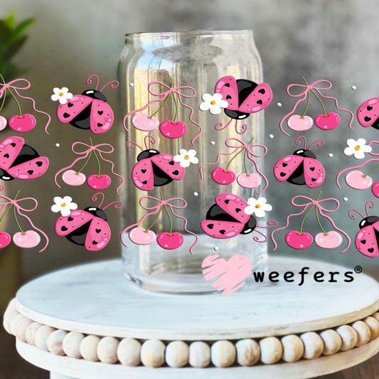 UV DTF Cup Wrap – Pink Ladybugs 16oz Libbey Glass Original Size Weefers