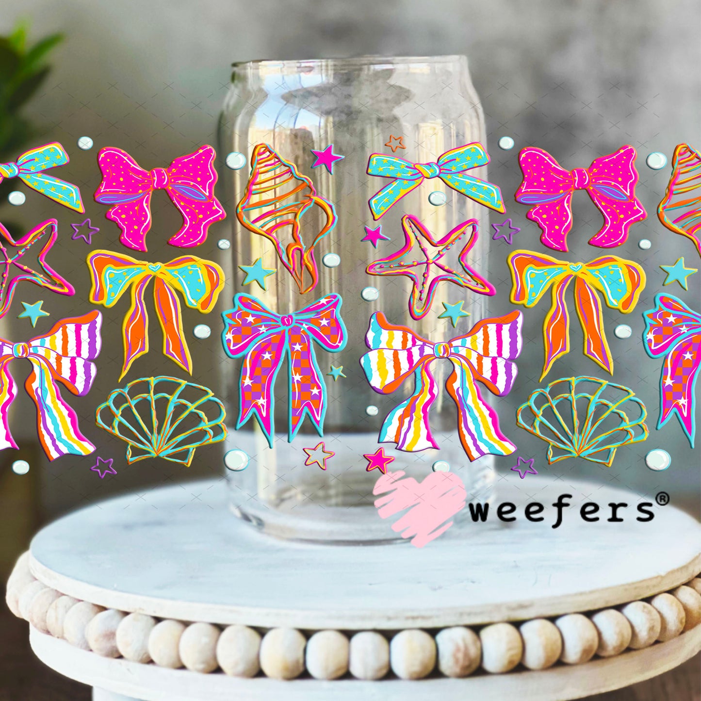 UV DTF Cup Wrap – Seashell Bows 16oz Libbey Glass Original Size Weefers