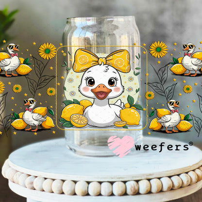 UV DTF Cup Wrap – Yellow Lemons Ducks and Bows 16oz Libbey Glass Original Size Weefers