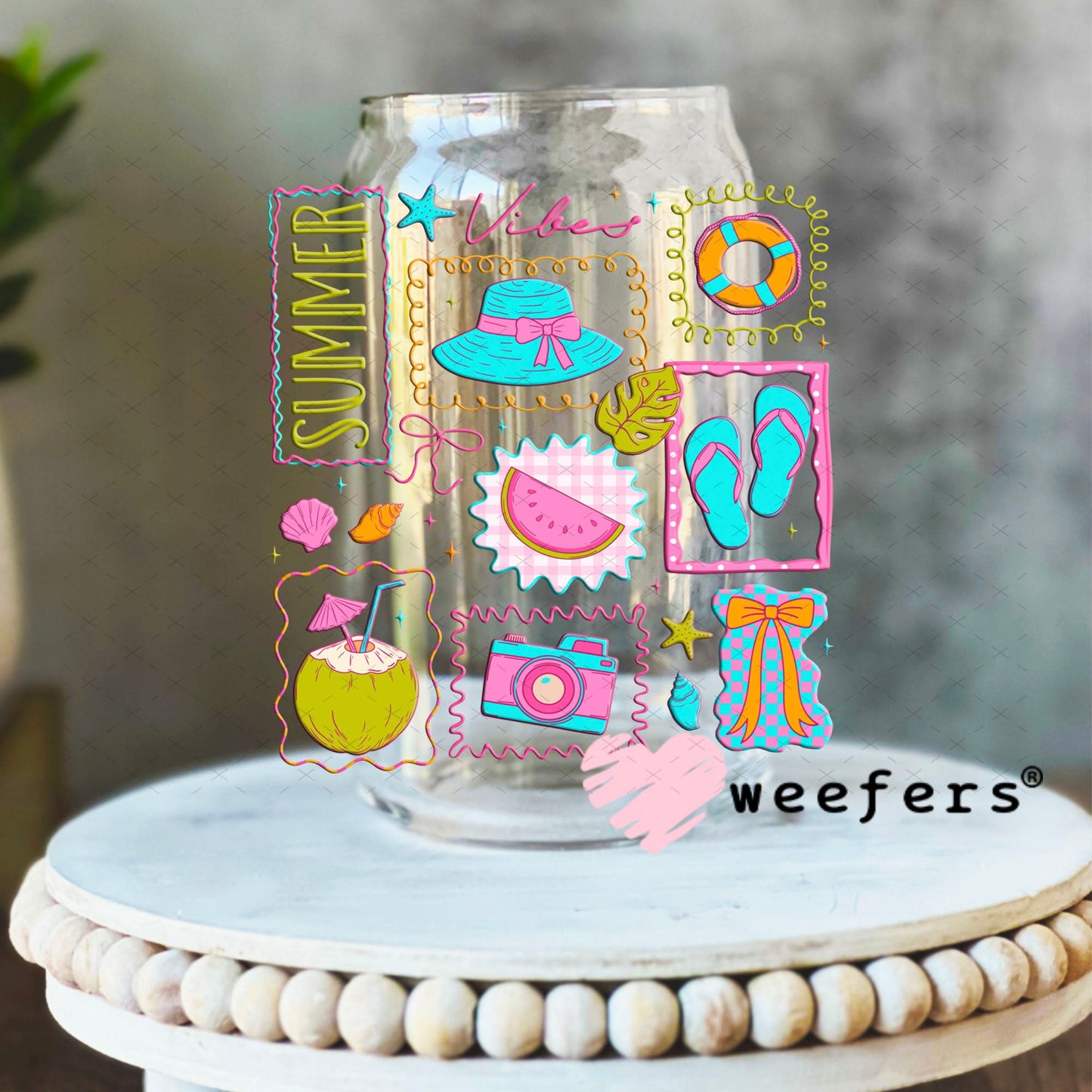 UV DTF Decal - Summer Vibes 16oz Libbey Glass Original Size Weefers
