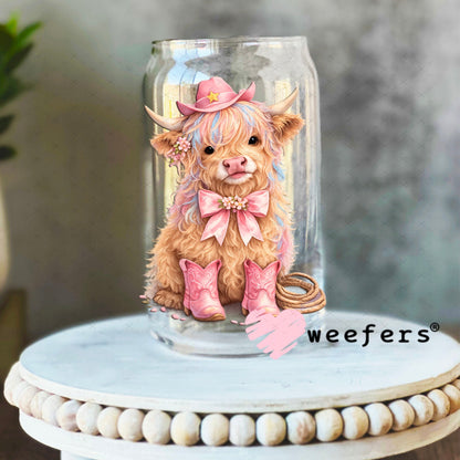 UV DTF Decal - Pink Cowgirl Cow 16oz Libbey Glass Original Size Weefers