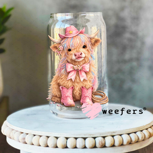 UV DTF Decal - Pink Cowgirl Cow 16oz Libbey Glass Original Size Weefers