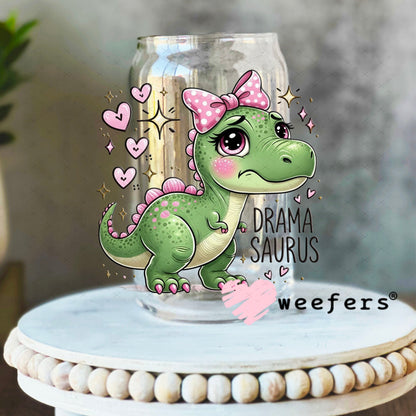 UV DTF Decal - Drama Saurus Dinosaur 16oz Libbey Glass Original Size Weefers