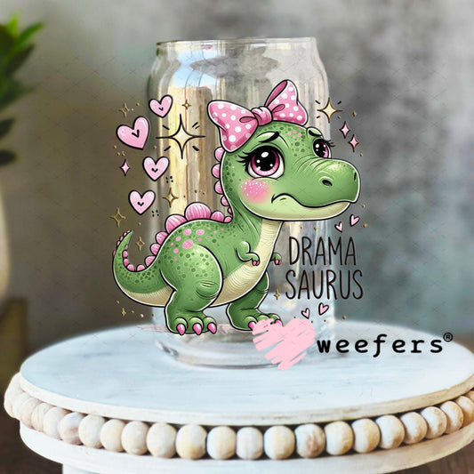 UV DTF Decal - Drama Saurus Dinosaur 16oz Libbey Glass Original Size Weefers