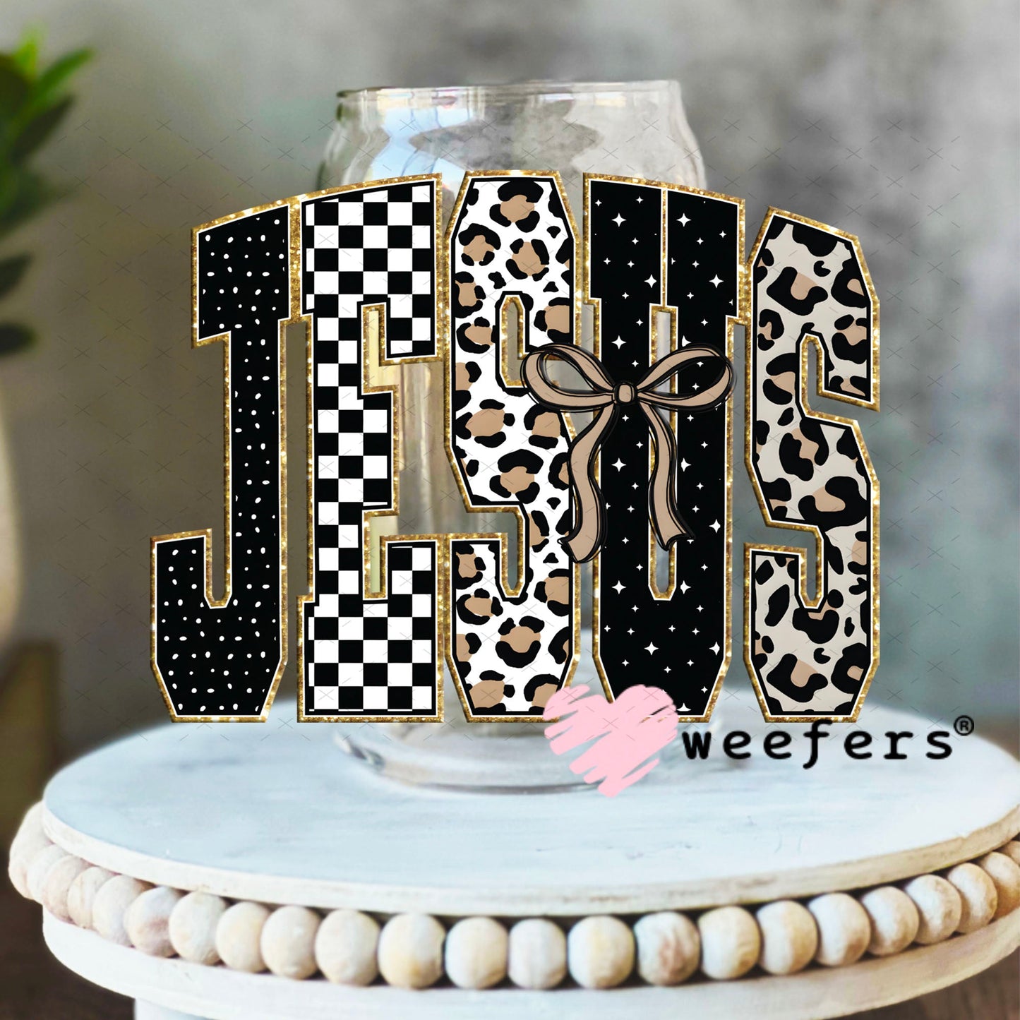 UV DTF Decal - Leopard Jesus 16oz Libbey Glass Original Size Weefers