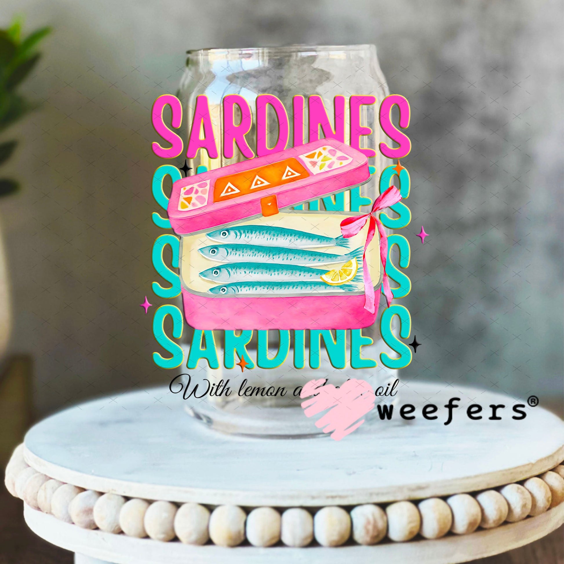 UV DTF Decal - Sardines with Lemon 16oz Libbey Glass Original Size Weefers