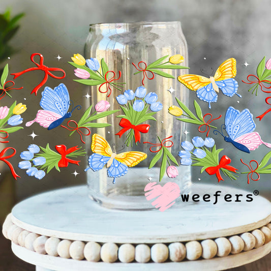 UV DTF Cup Wraps - Bows, Flowers and Butterflies 16oz Libbey Glass Original Size Weefers