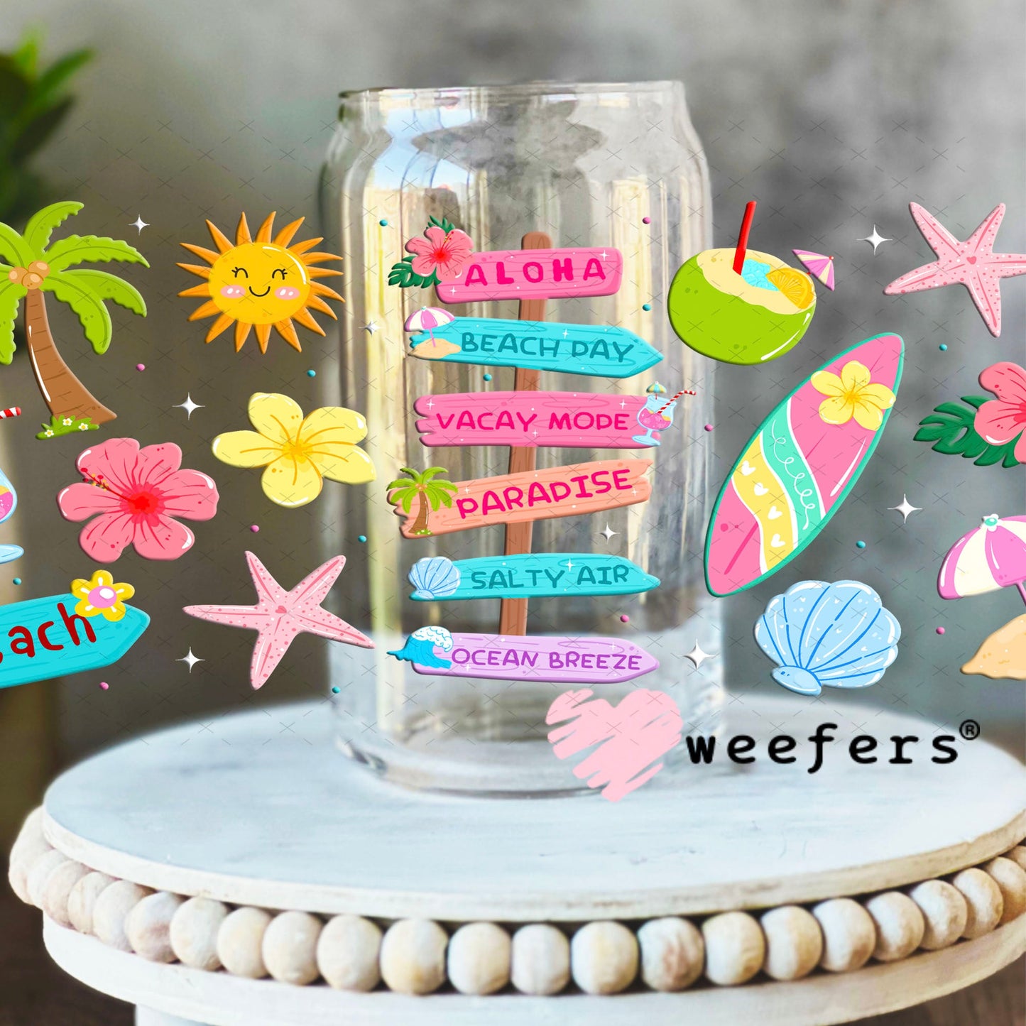 UV DTF Cup Wraps - Summer Beach Signs 16oz Libbey Glass Original Size Weefers
